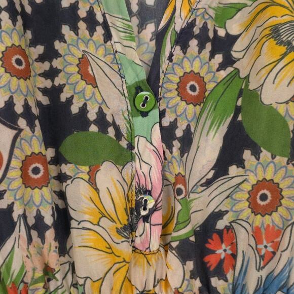 Johnny Was Floral Silk Midi Dress with Smocked Waist - Picture 9 of 10